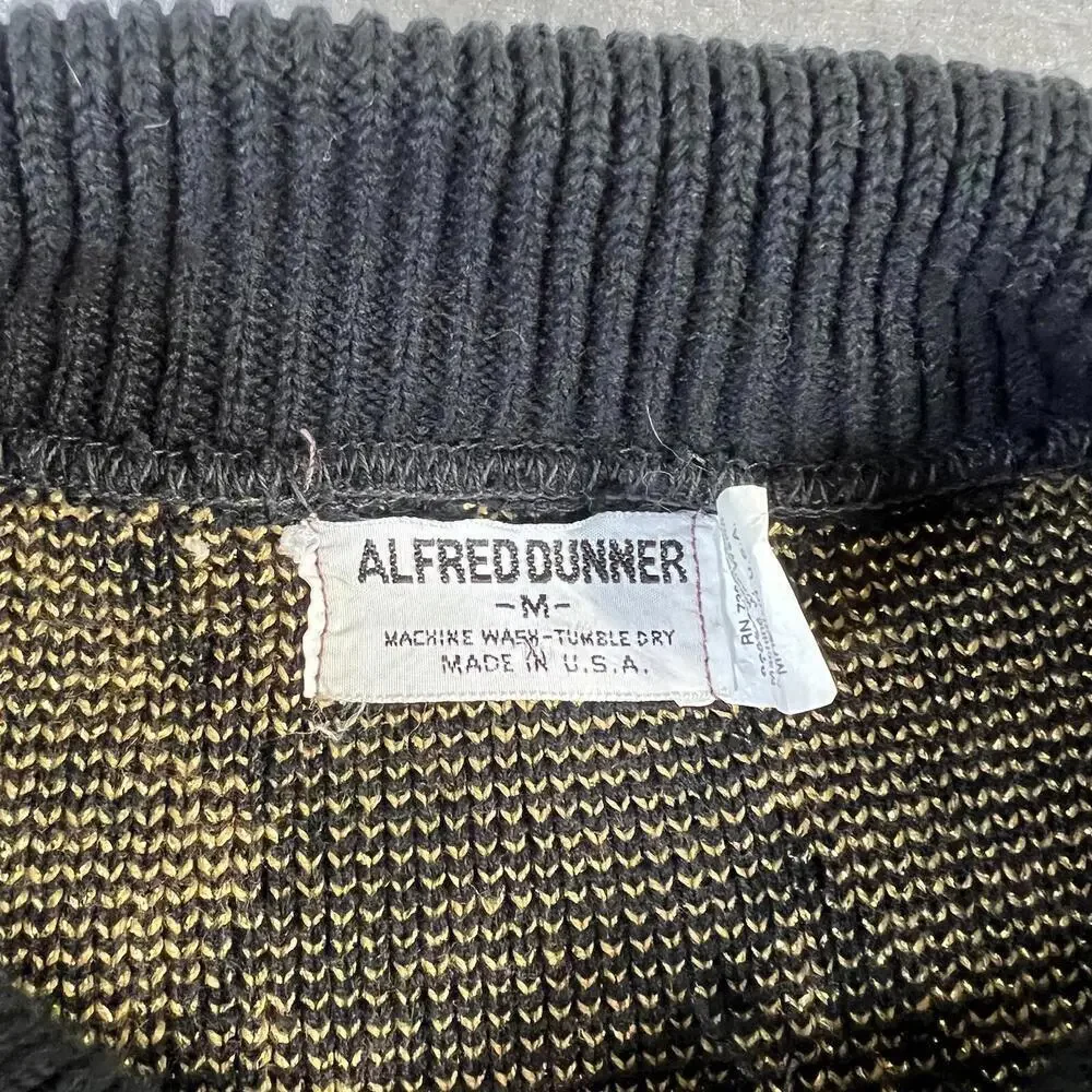 Vintage 90s Alfred Dunner Sweater Womens Medium Black Gold Argyle Diamond USA - Picture 2 of 7